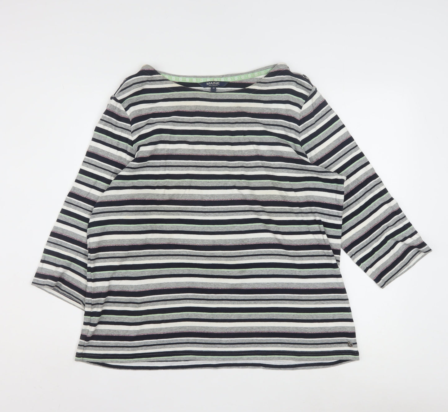 Maine New England Women’s Multicoloured Striped 3/4 Sleeve Cotton Top Size 20