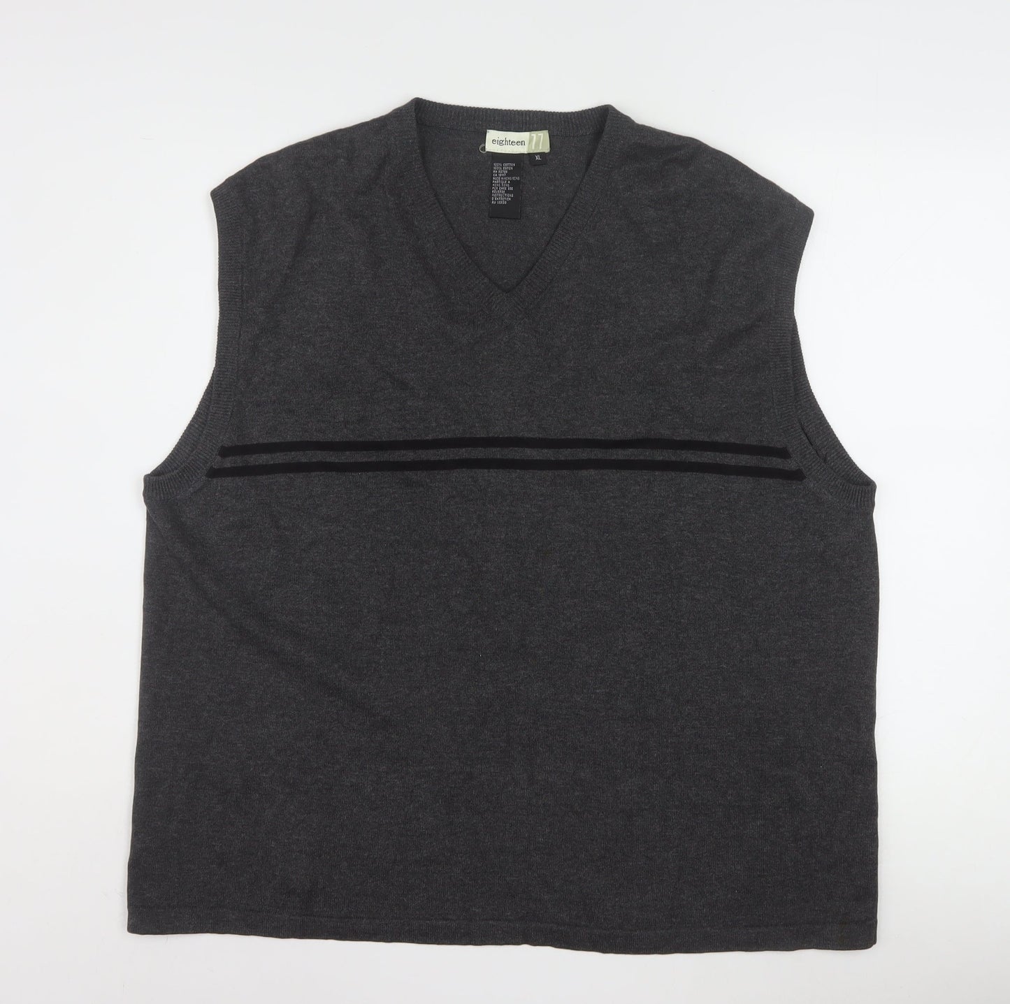 Eighteen Men's Grey Cotton V-Neck Sleeveless Vest XL