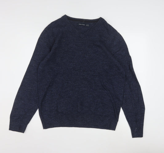 Nautica Men's Blue Cotton V-Neck Pullover Jumper Size S
