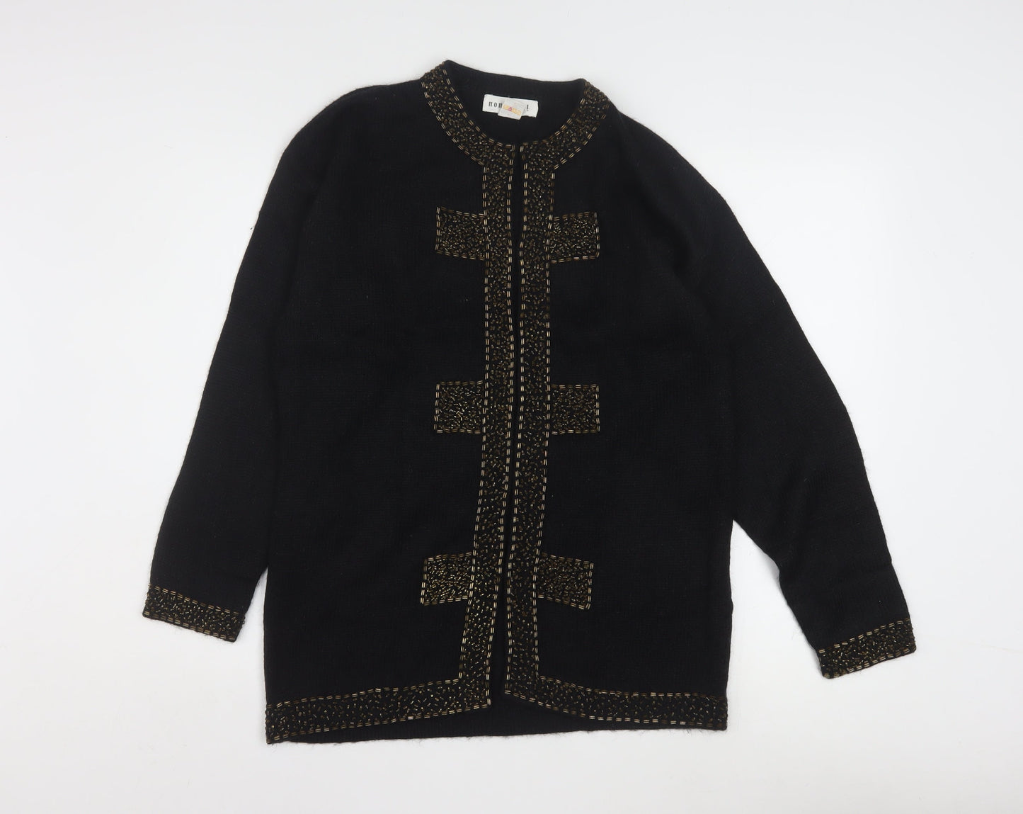 Nonpareil Women's Black Acrylic Cardigan Small Embellished Trim