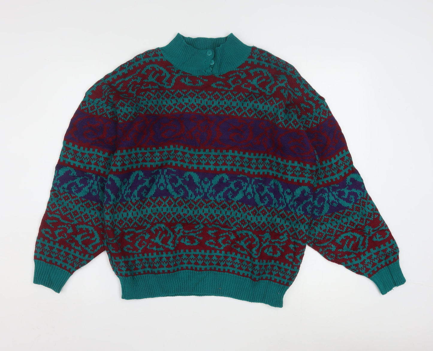Gina Peters Men's Multicoloured Retro Mock Neck Pullover Jumper M