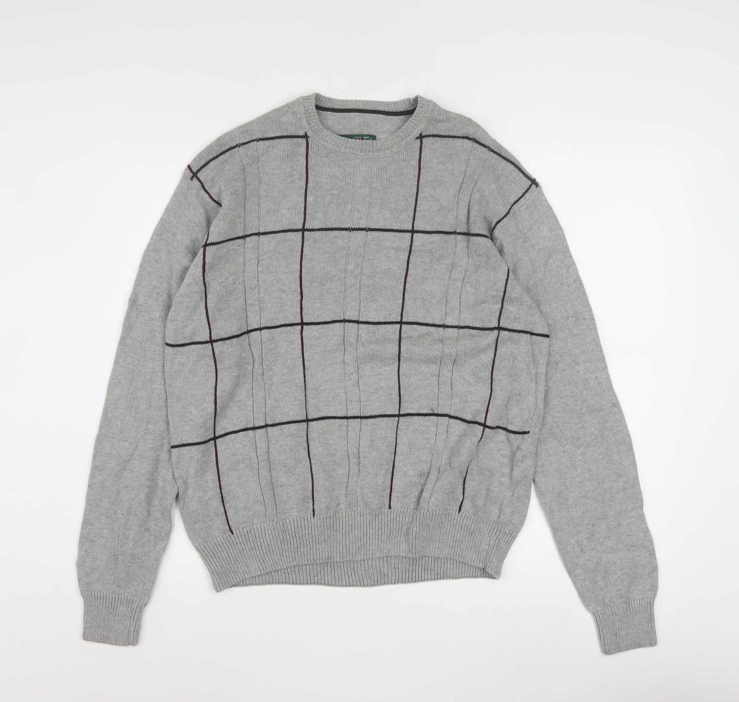 David Taylor Men's Grey Check Cotton Pullover Jumper Size S