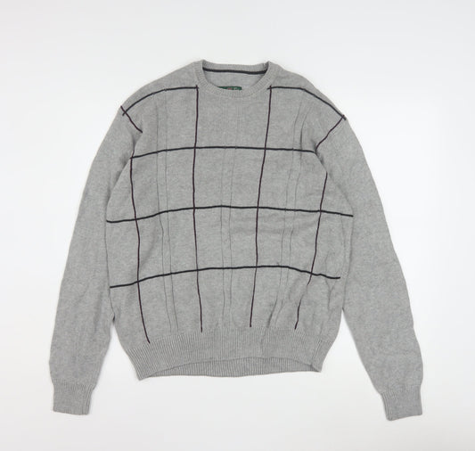 David Taylor Men's Grey Check Cotton Pullover Jumper Size S