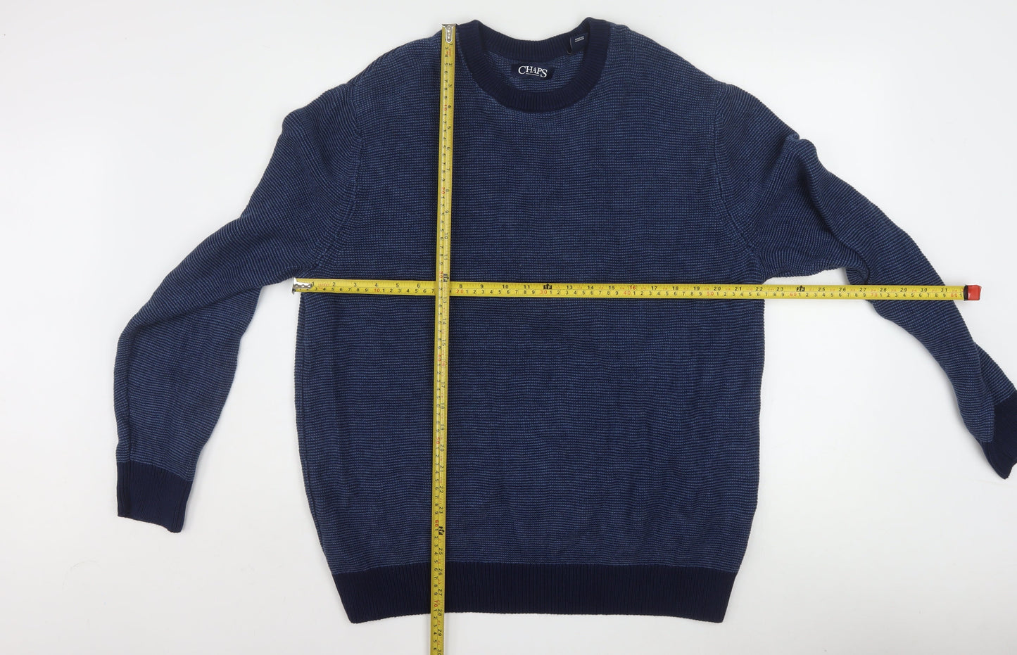 Chaps Men's Blue Cotton Waffle-Knit Crew Neck Jumper Size XL
