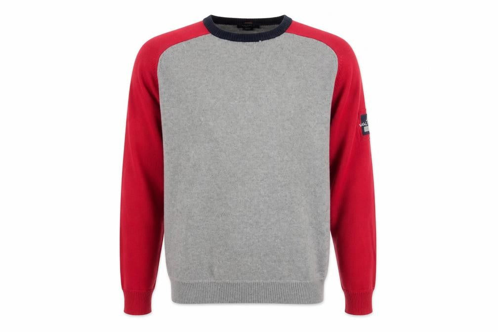 Nautica Men's Grey Red Cotton Crew Neck Pullover Jumper M
