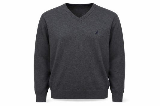 Nautica Men’s Grey V-Neck Pullover Jumper L Cotton Blend