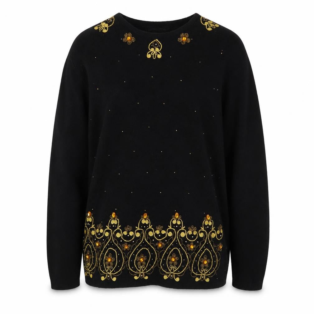 Karen Scott Women's Black Embellished Silk Blend Jumper L