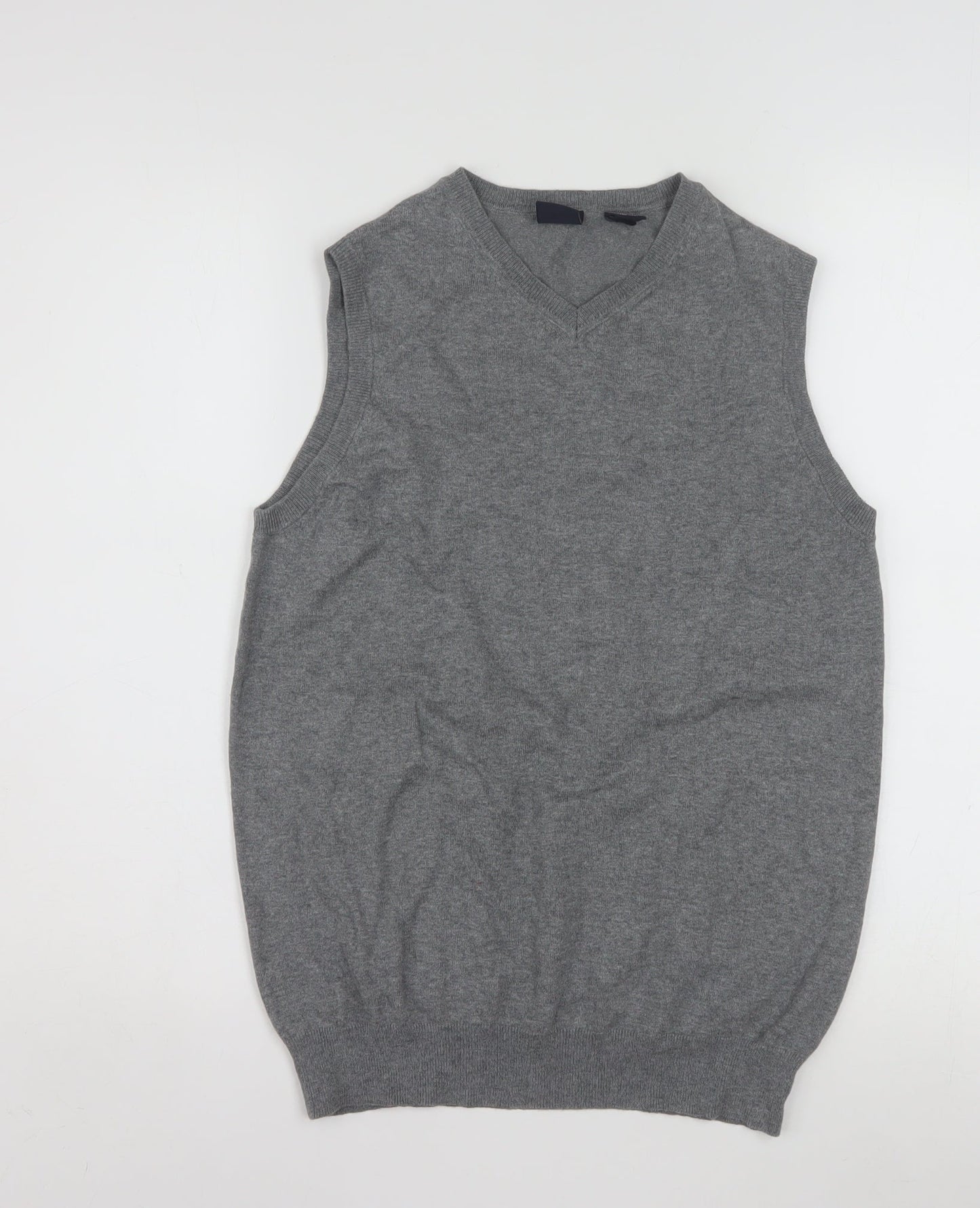 Tag Women Grey Knit V-Neck Sleeveless Vest Jumper XL Cotton Blend