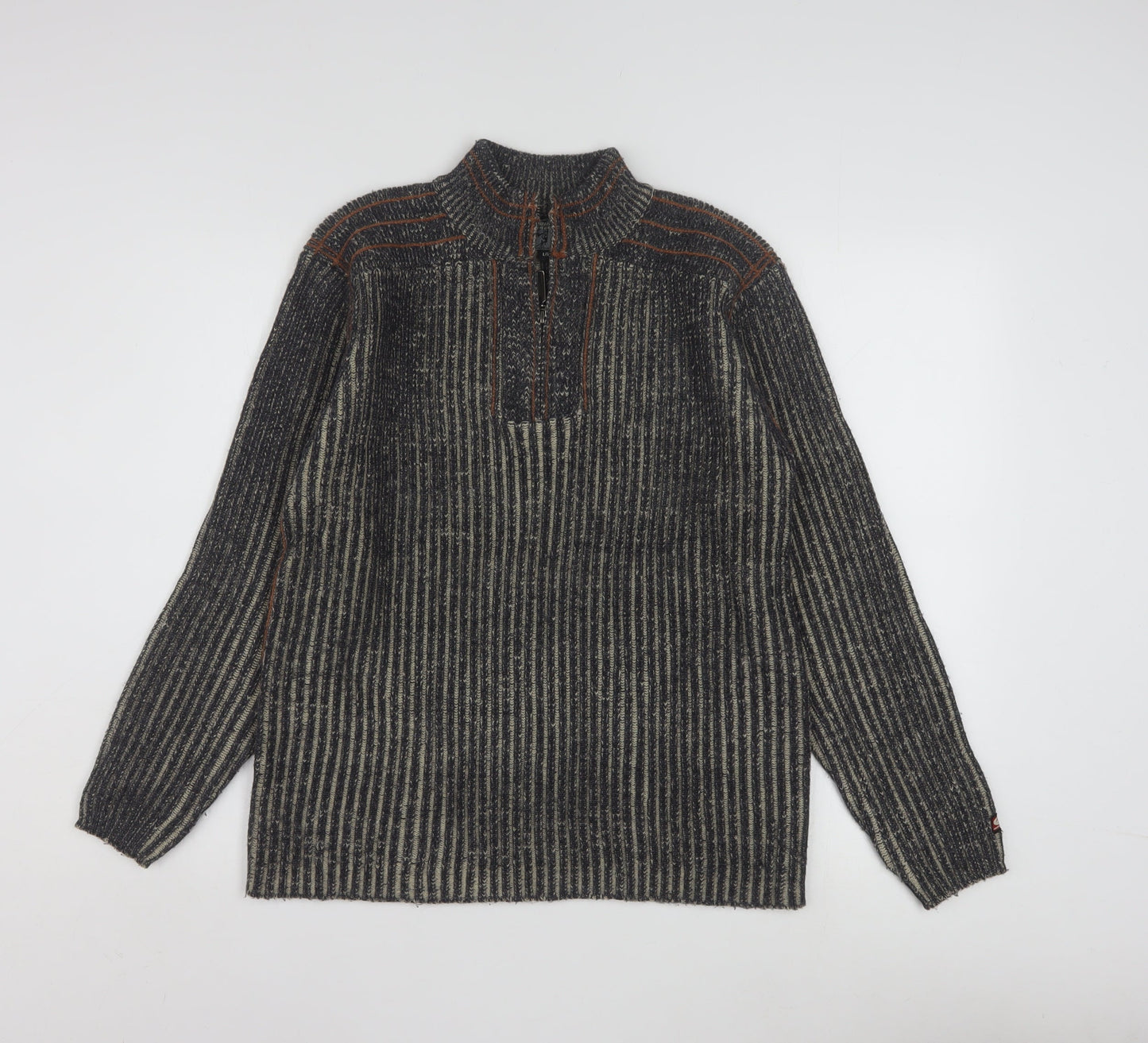 Point Zero Men’s Grey Stripe 1/4 Zip Knit Jumper Size L