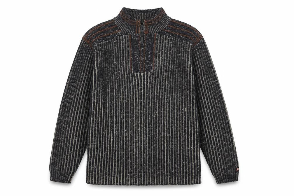 Point Zero Men’s Grey Stripe 1/4 Zip Knit Jumper Size L