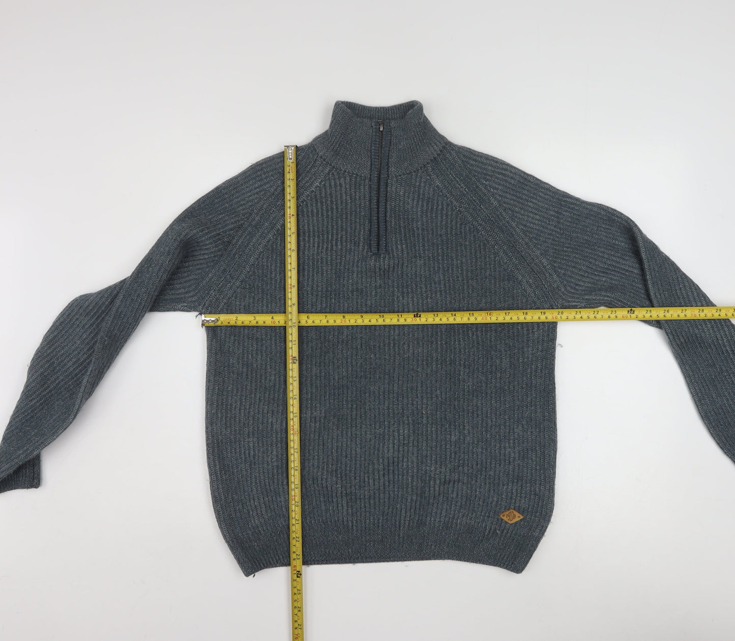 Lee Cooper Men’s Grey Wool Blend 1/4 Zip High Neck Jumper L