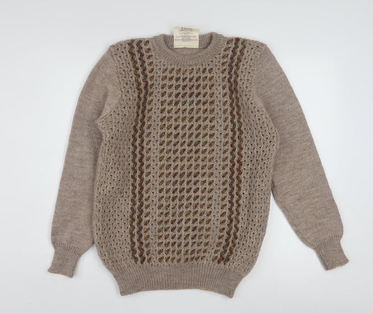 Welsh Country Knitwear Men’s Beige Wool Cable Knit Jumper M