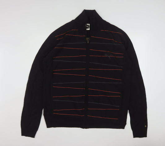 Puma Men's Black XL Full Zip Wool Blend Striped Jumper