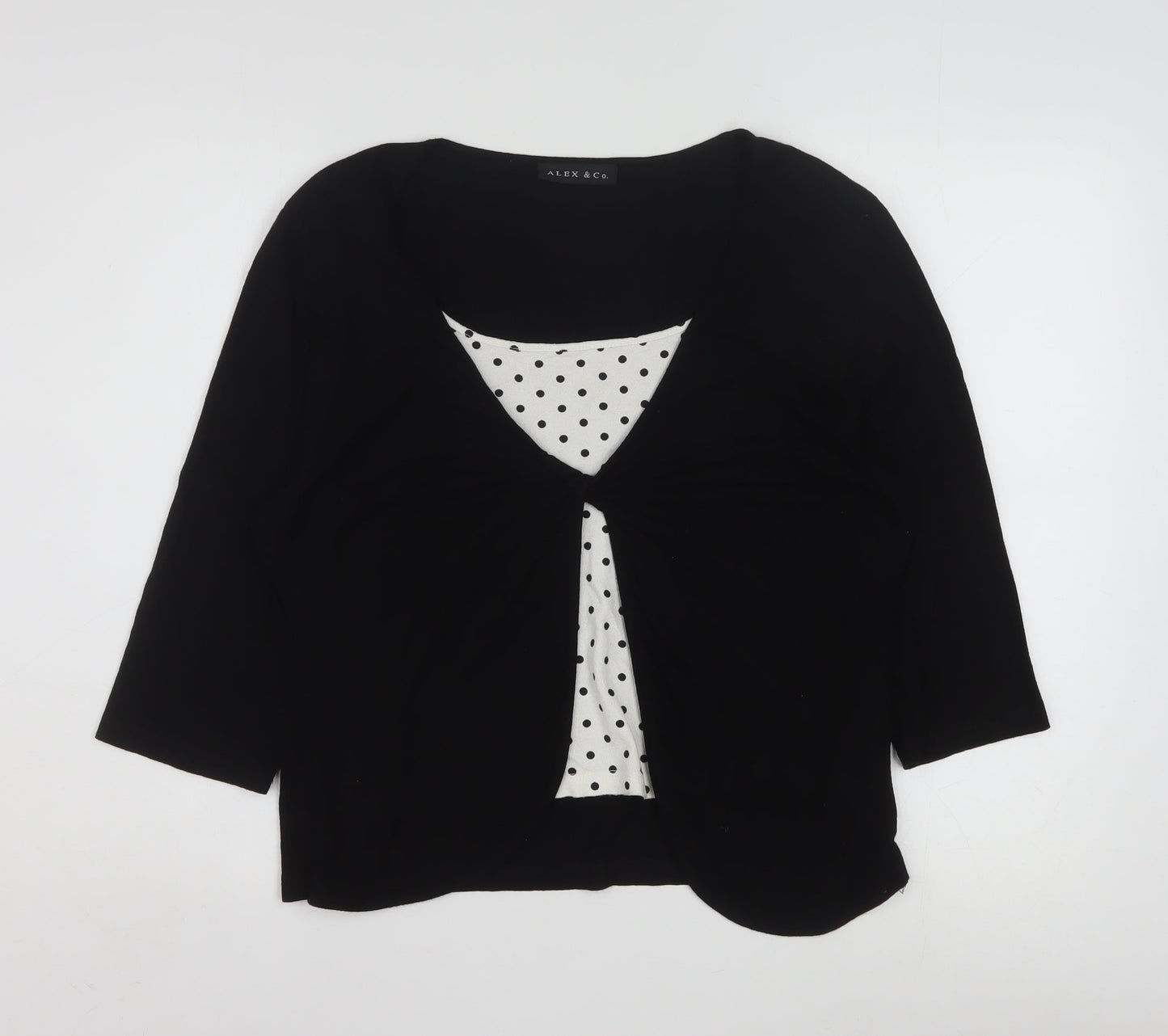 Alex & Co. Womens Black Polka Dot 3/4 Sleeve Viscose Tunic Blouse Size 16