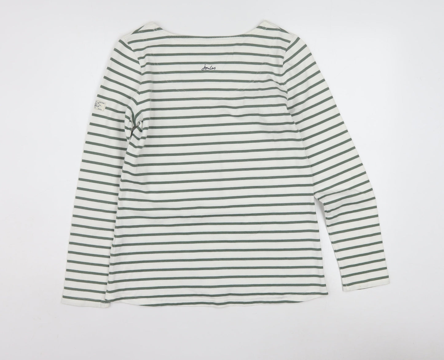 Joules Women White Striped Long Sleeve Boat Neck Cotton T-Shirt Size 10