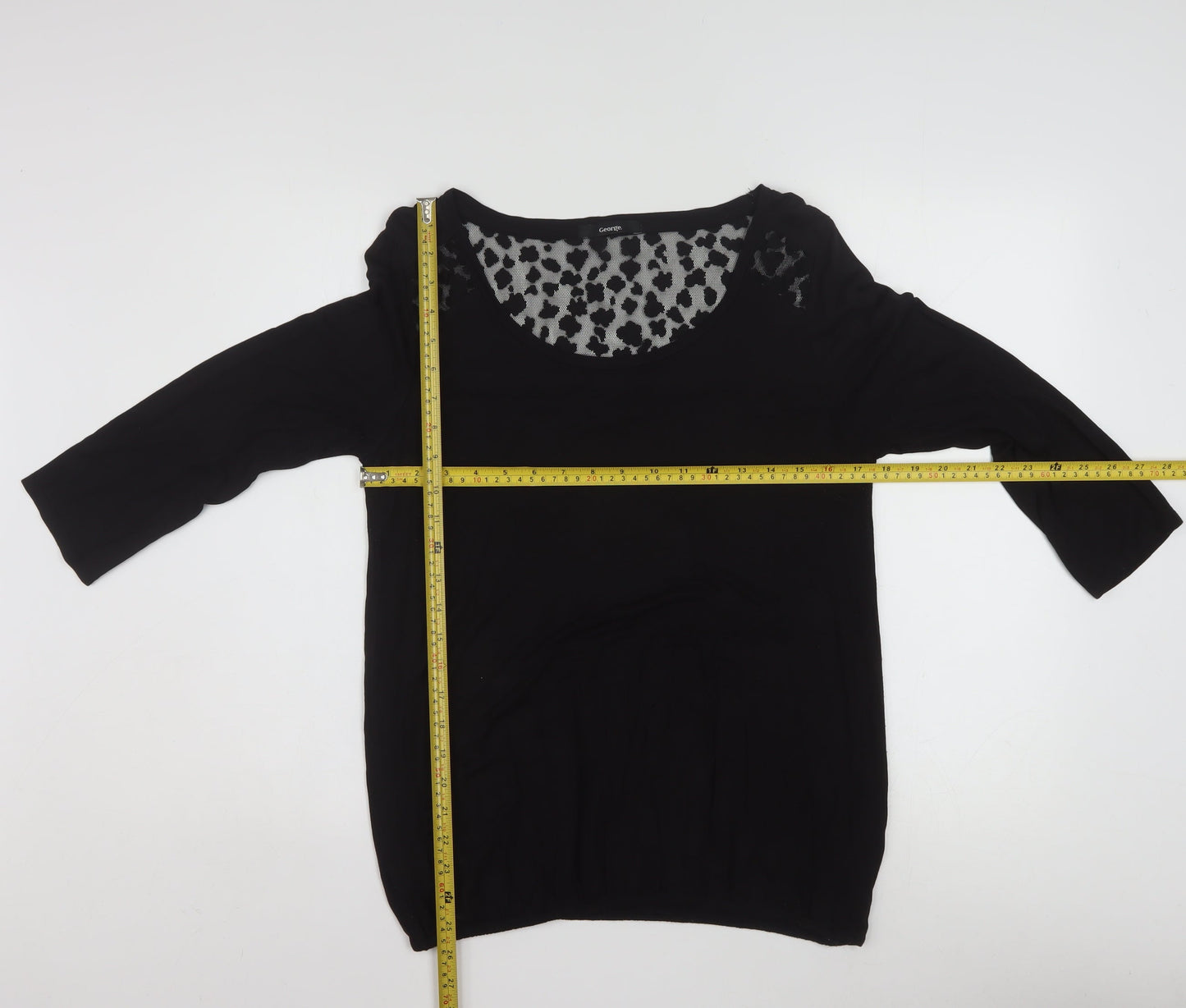 George Women's Black Lace Detail Blouse UK 14 3/4 Sleeve