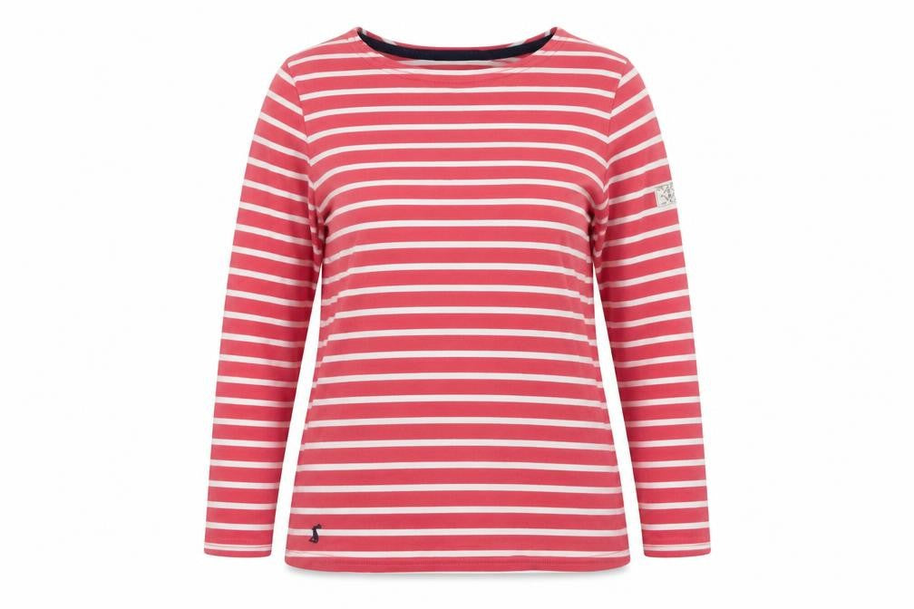 Joules Womens Pink Striped Long Sleeve Boat Neck Cotton Top Size 8