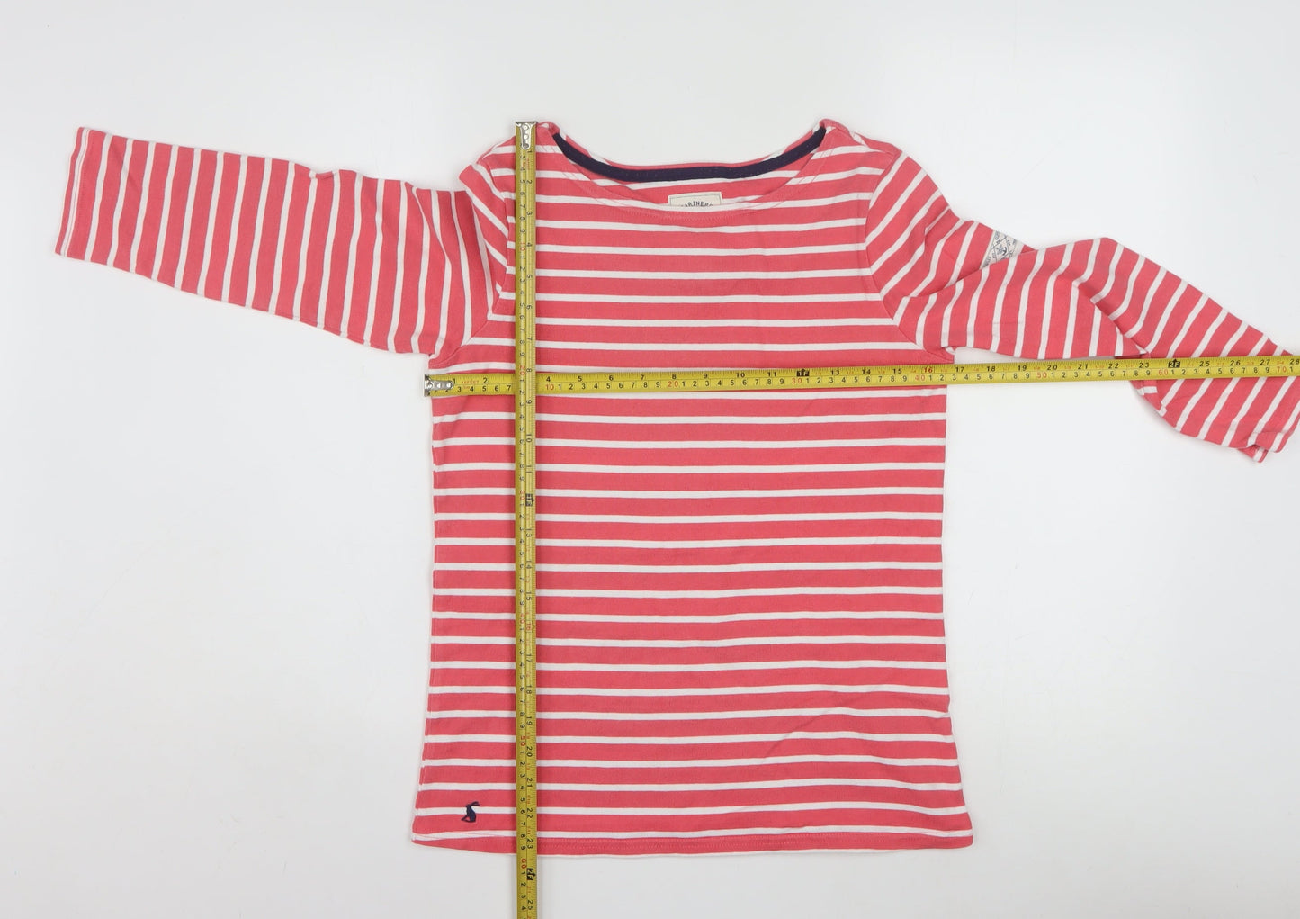Joules Womens Pink Striped Long Sleeve Boat Neck Cotton Top Size 8