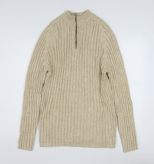 Faded Glory Men’s Beige XL 1/4 Zip Mock Neck Chunky Knit Jumper