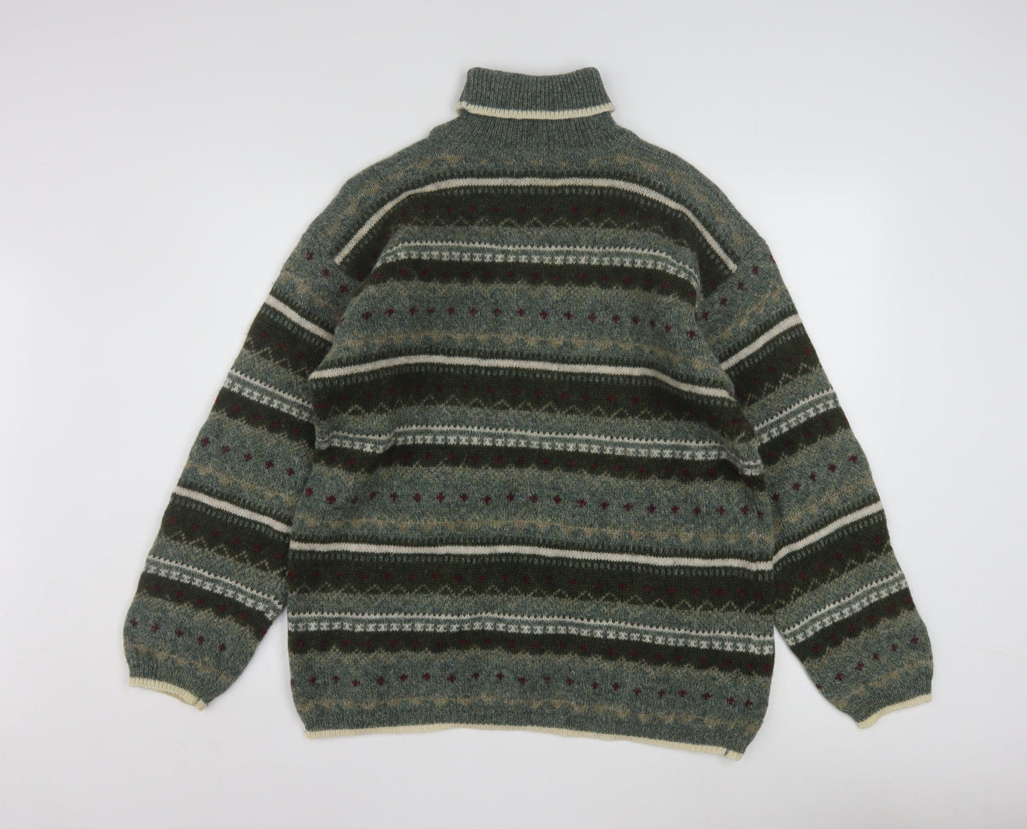 San Francisco Collection Men's Green Wool Fair Isle Roll Neck Jumper M