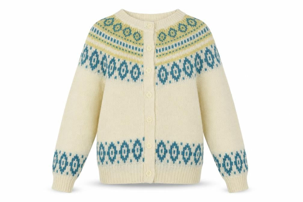 Vanderbilt Men's Ivory Fair Isle Wool Blend Button Cardigan M