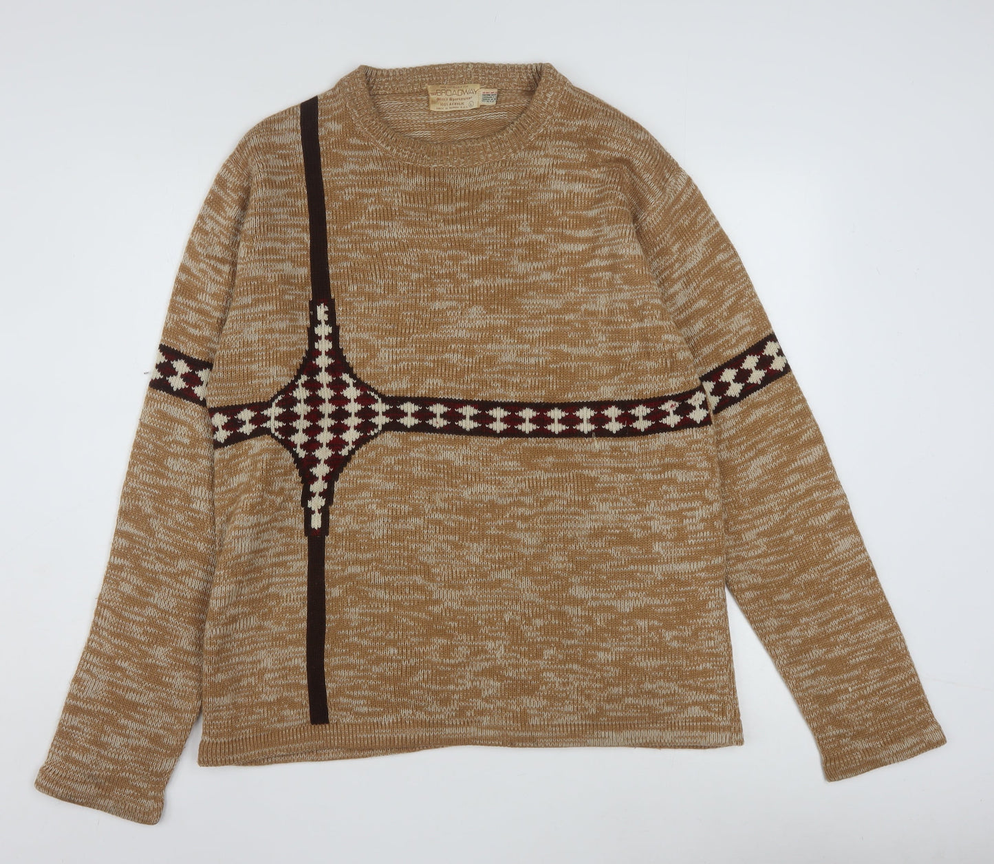 The Broadway Men's Beige Geometric Acrylic Knit Jumper L