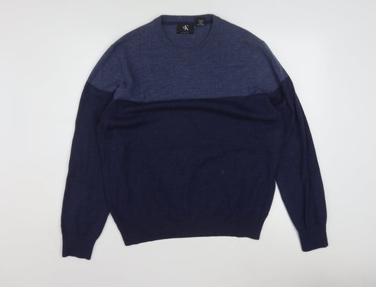Calvin Klein Men's Blue Merino Wool Crew Neck Jumper L
