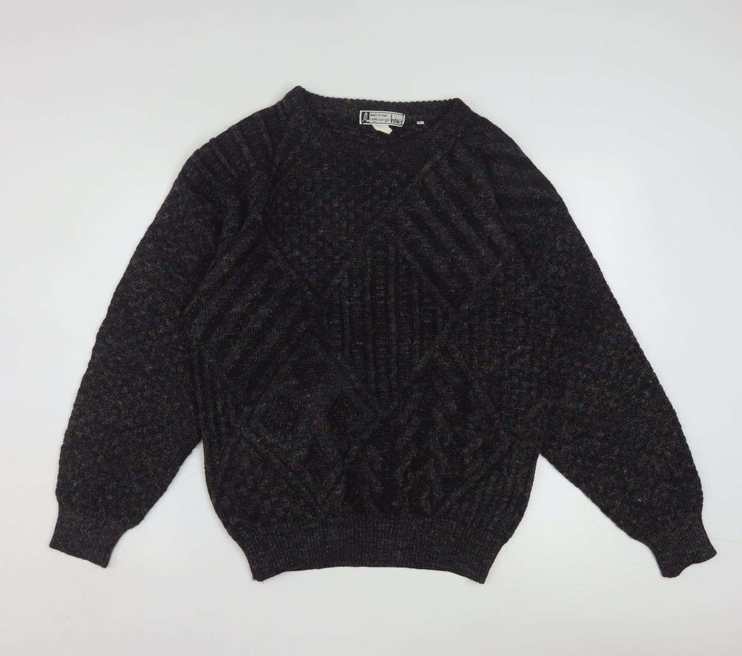 Hess’s Men’s Black Wool Cable-Knit Pullover Jumper L Vintage Italian Made
