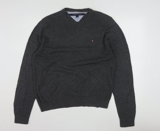 Tommy Hilfiger Men's Grey M Crew Neck Cotton Knit Jumper