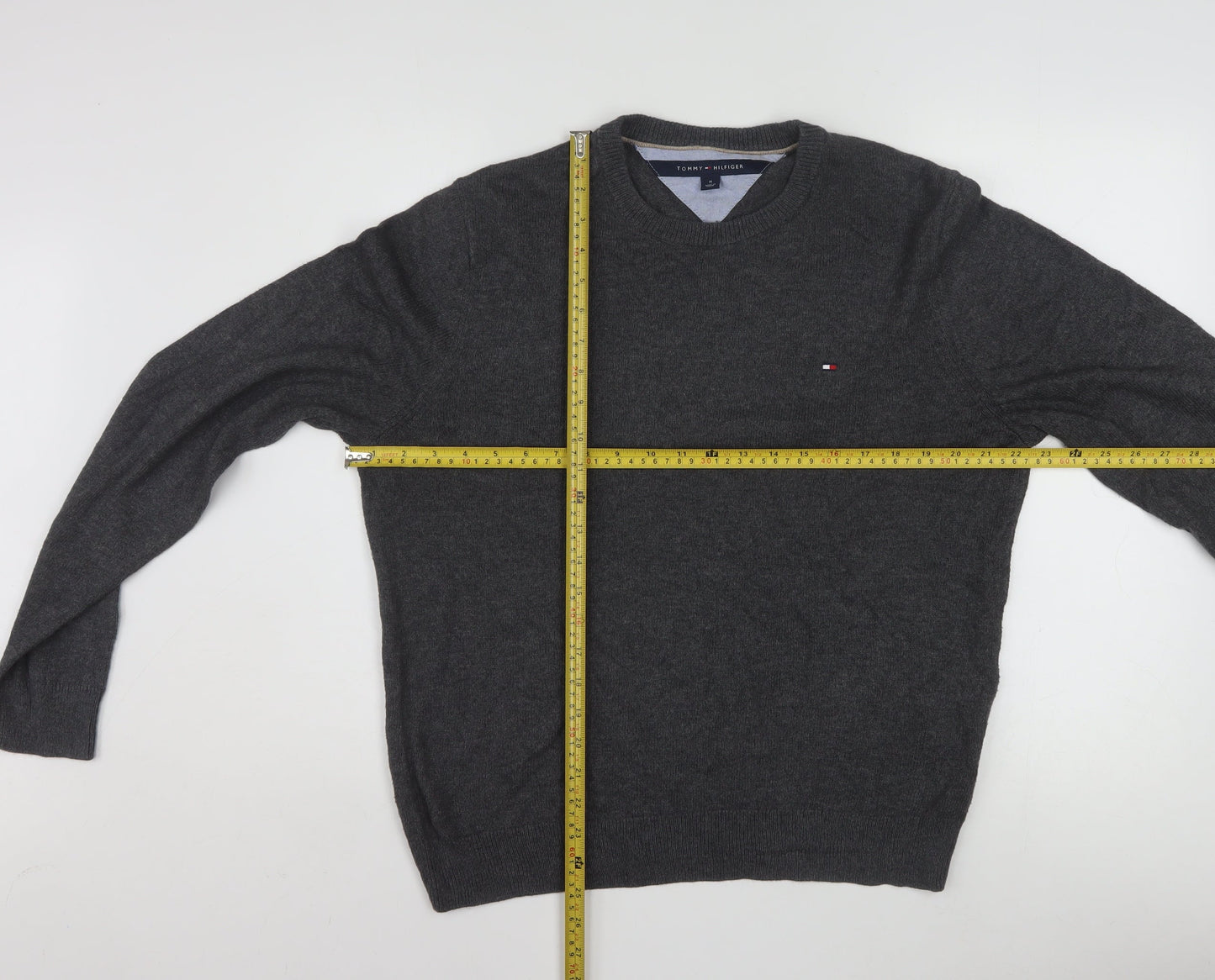 Tommy Hilfiger Men's Grey M Crew Neck Cotton Knit Jumper