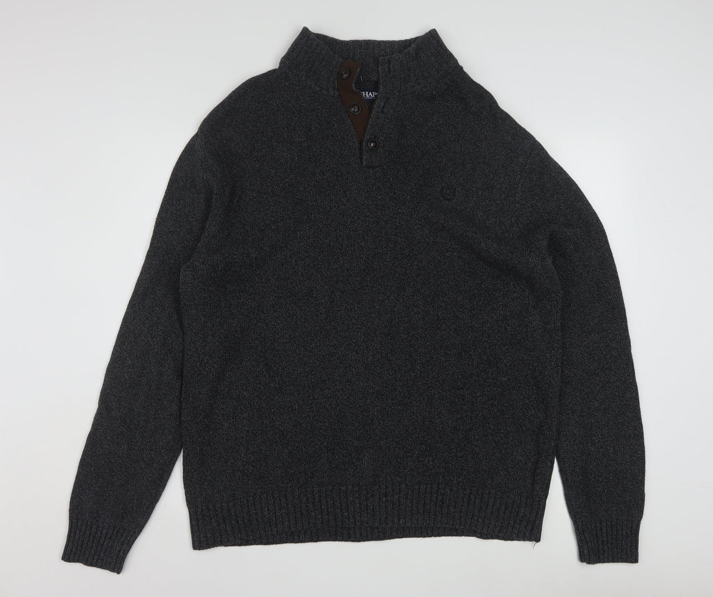 Chaps Men's Grey Cotton Henley Jumper XL High Neck Classic Knit