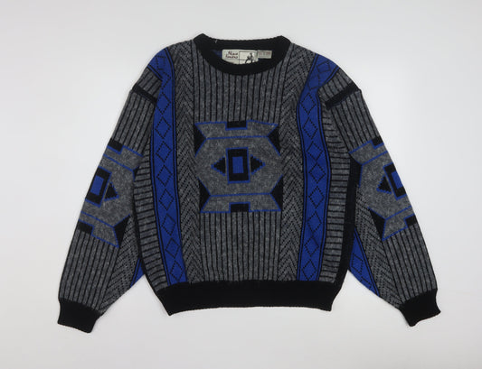 Nino Forier by Randy River Men's Blue Grey Geometric Knit Jumper M