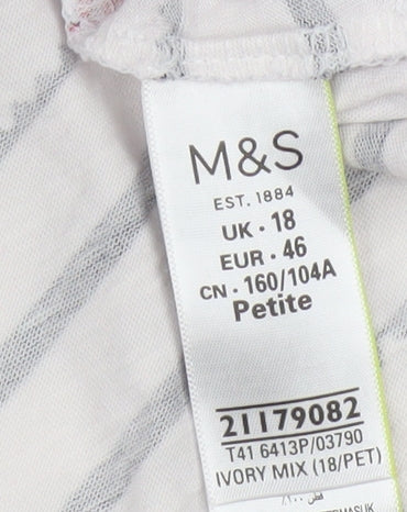 Marks and Spencer Womens Ivory Floral Stripe Cotton 3/4 Sleeve Petite T-Shirt Size 18