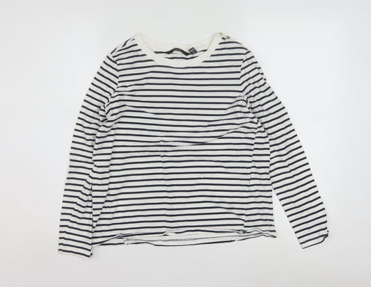 Vero Moda Women White Striped Long Sleeve Cotton T-Shirt M