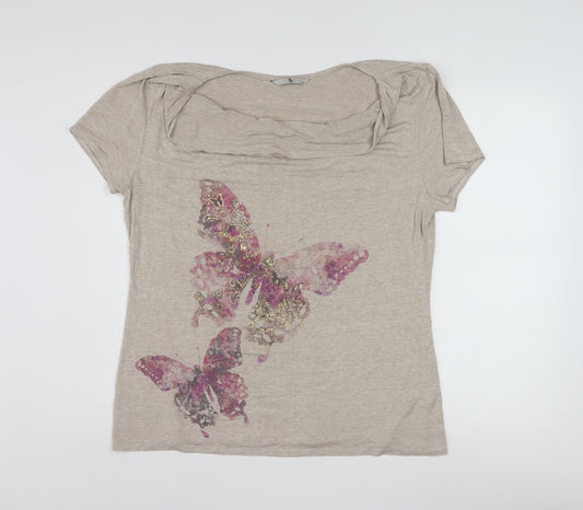 Tu Women’s Beige Butterfly Print Short Sleeve Viscose T-Shirt Size 16