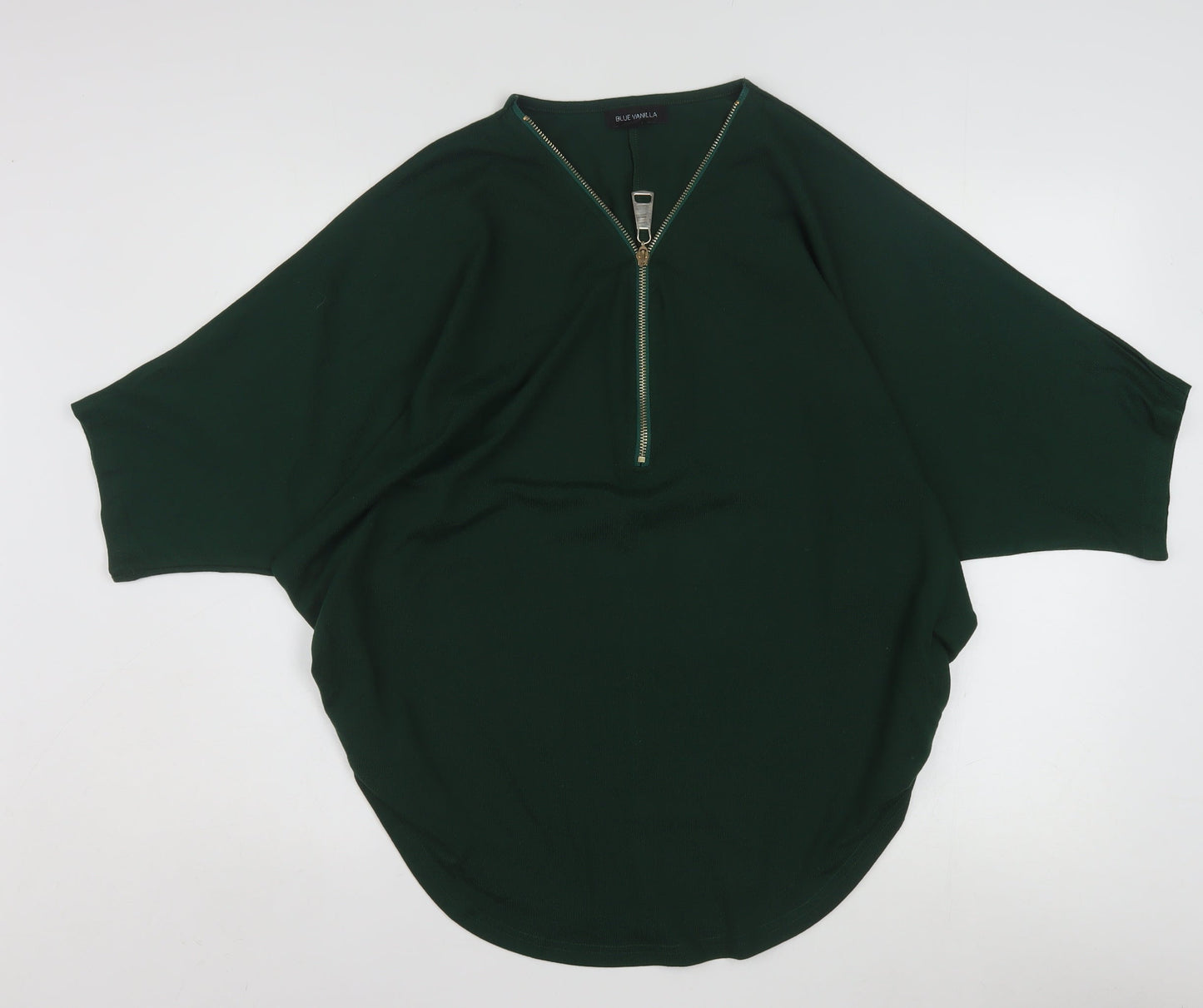 Blue Vanilla Women's Green Tunic Blouse S Relaxed Fit Zip Detail