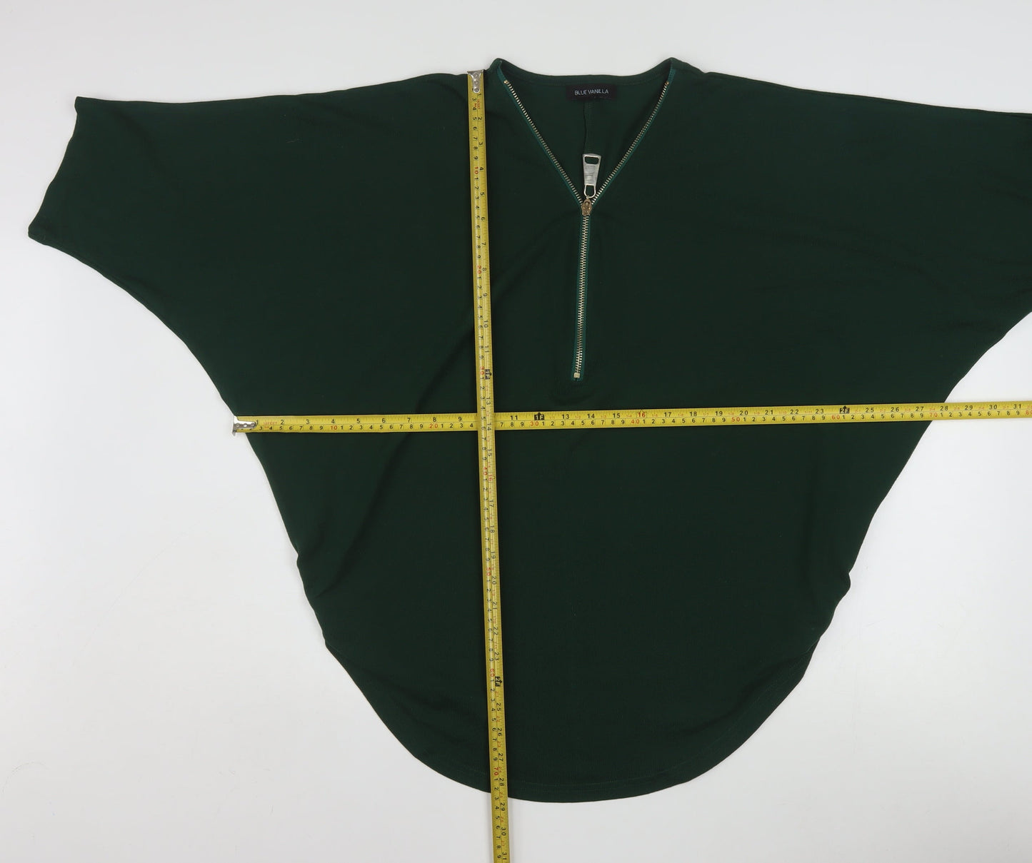 Blue Vanilla Women's Green Tunic Blouse S Relaxed Fit Zip Detail