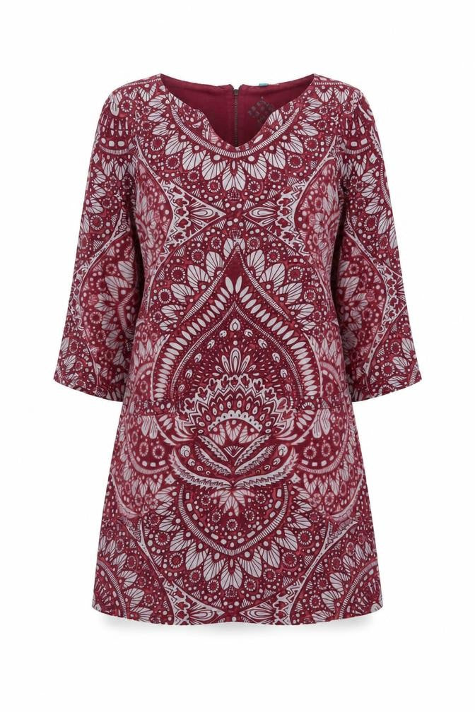 White Stuff Womens Red Printed Cotton Tunic Top UK 10 Long Sleeve Casual