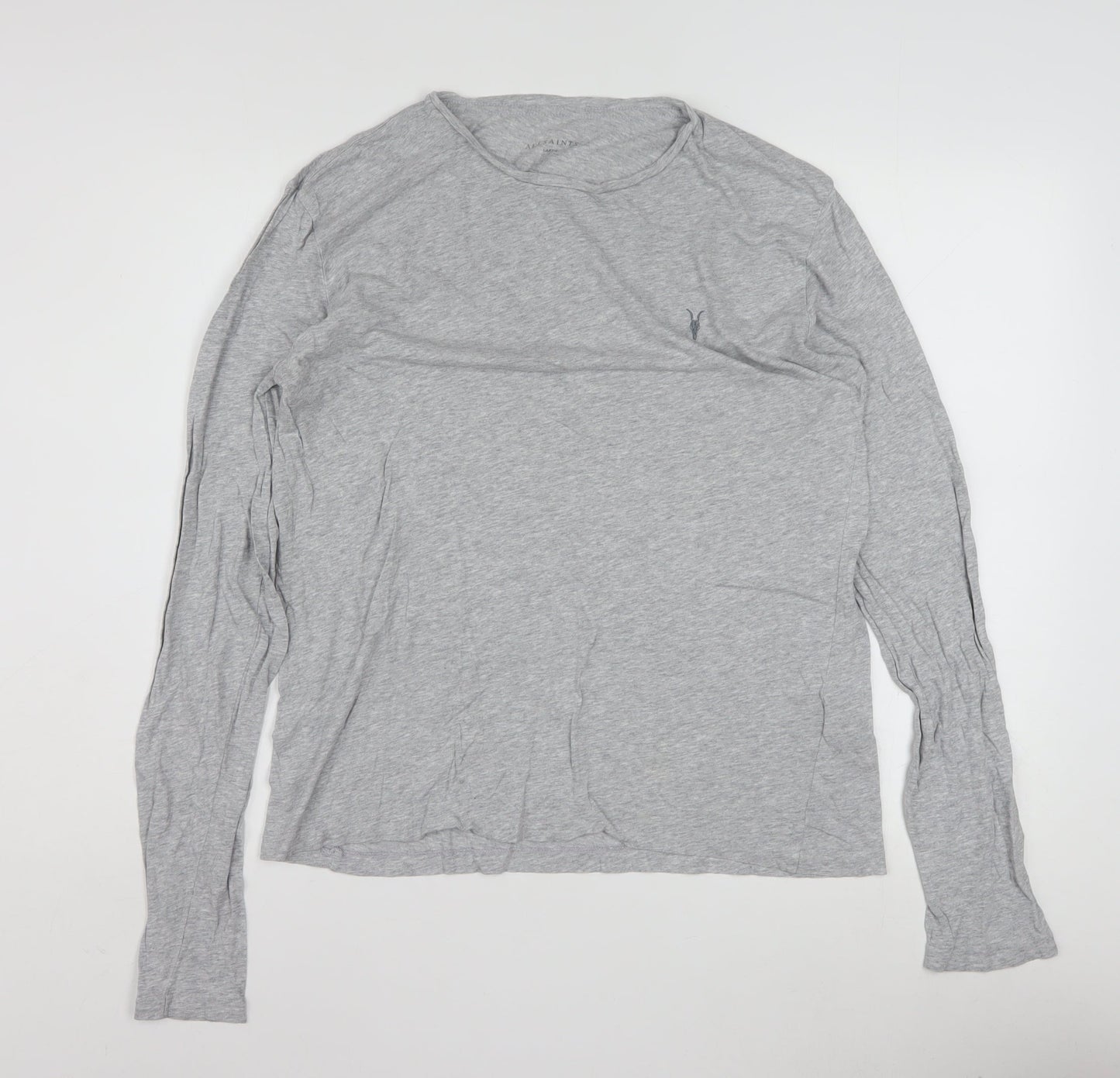 AllSaints Women’s Grey Long Sleeve Cotton Modal Crew Neck Top Size L