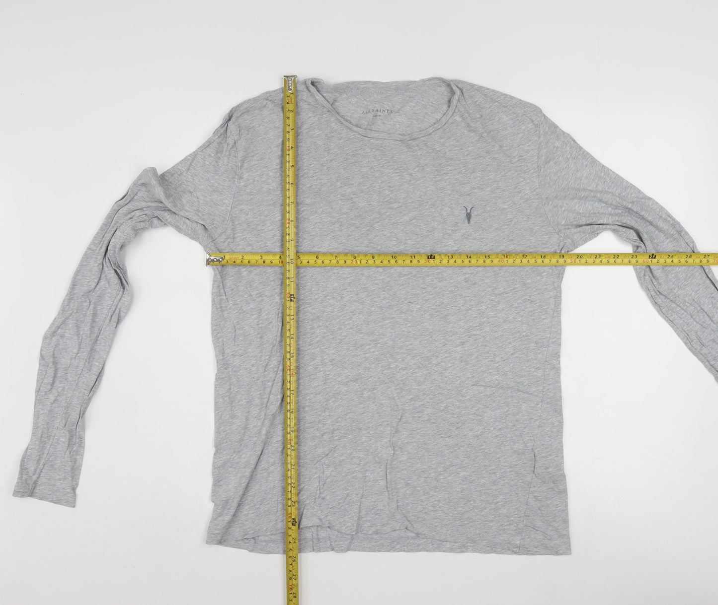AllSaints Women’s Grey Long Sleeve Cotton Modal Crew Neck Top Size L