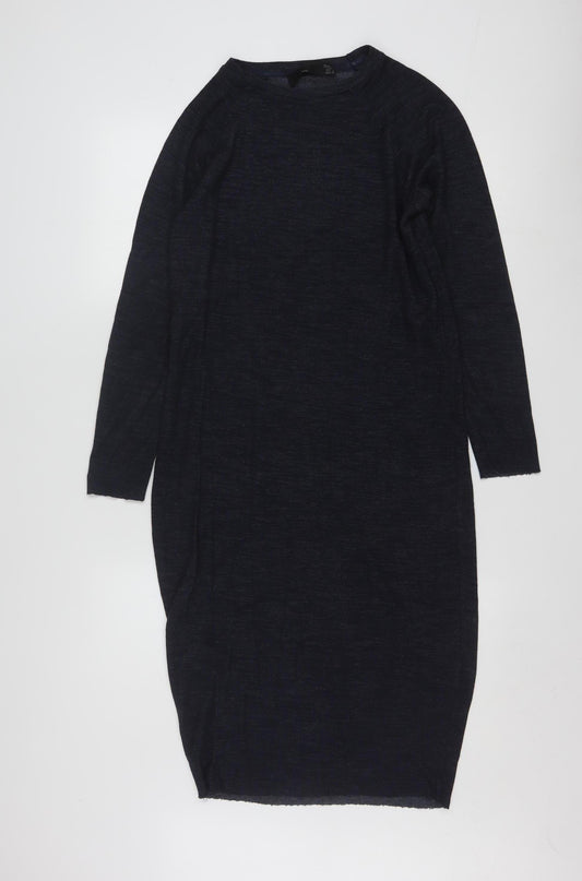 Zara Women Black Knit Bodycon Midi Dress Size S Long Sleeve