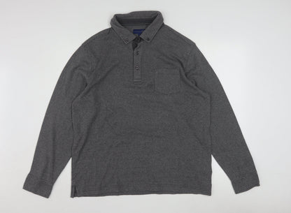 Lincoln Men's Grey Long Sleeve Button-Down Polo Shirt Size L