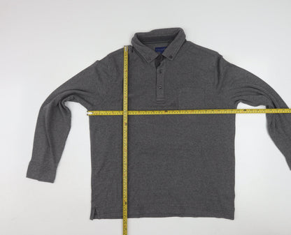 Lincoln Men's Grey Long Sleeve Button-Down Polo Shirt Size L