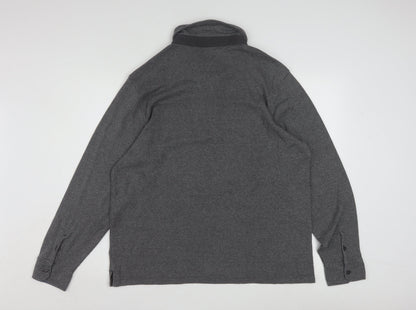 Lincoln Men's Grey Long Sleeve Button-Down Polo Shirt Size L