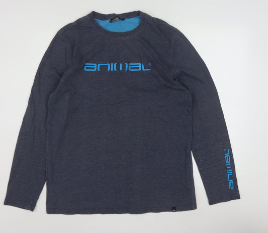 Animal Men's Blue Long Sleeve Crew Neck Graphic Top Size M