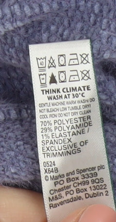 Marks and Spencer Womens Purple Knit V-Neck Long Sleeve Pyjama Top M