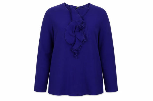Ralph Lauren Women's Blue Ruffle Long Sleeve Cotton Modal Tunic Blouse L
