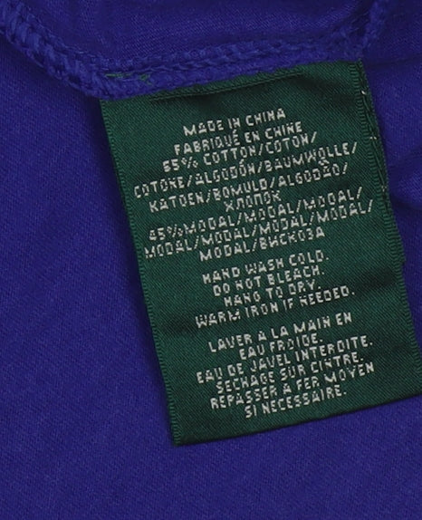 Ralph Lauren Women's Blue Ruffle Long Sleeve Cotton Modal Tunic Blouse L