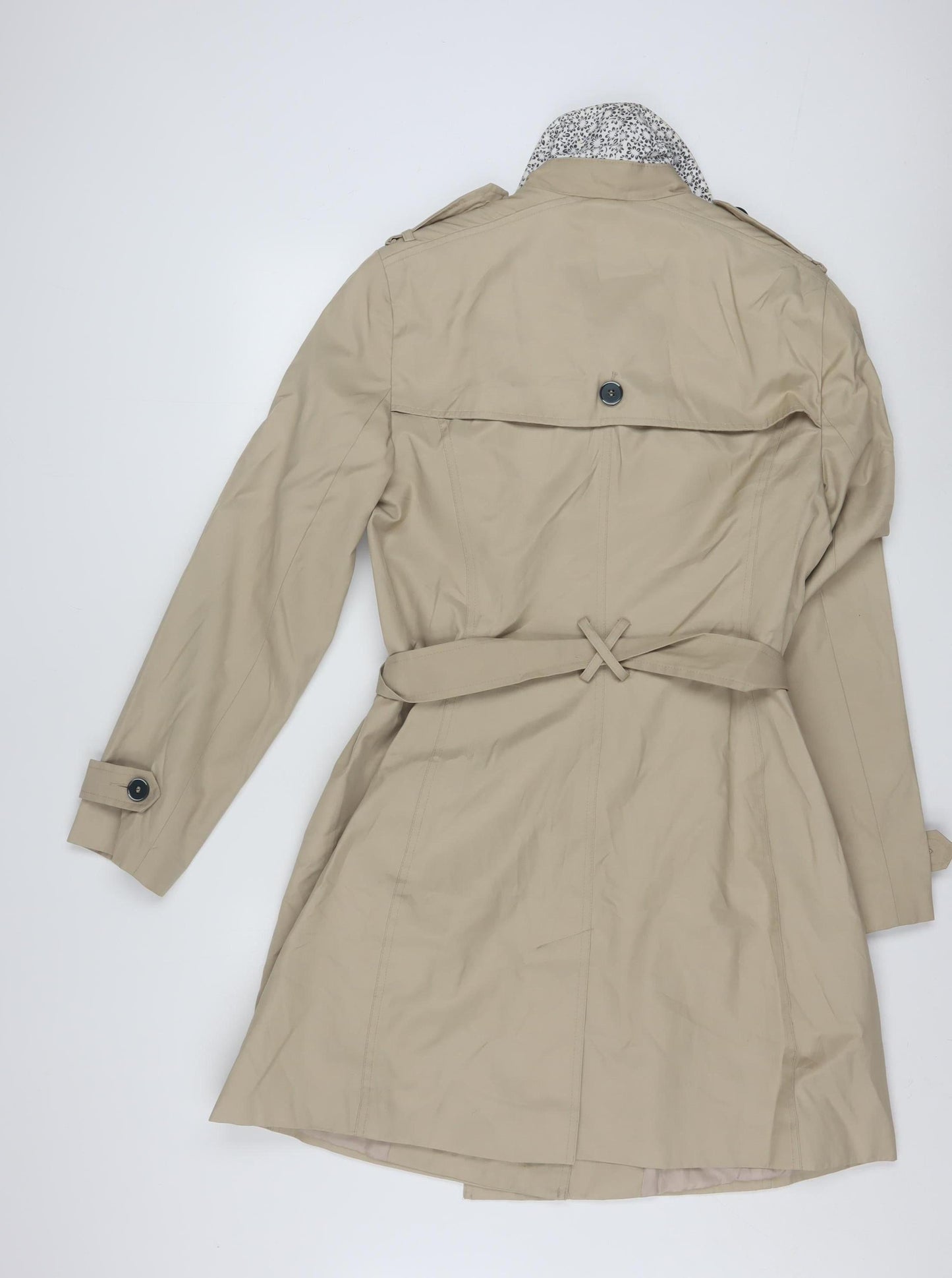 Tu Women Beige Trench Coat Size 14 Belted Mid-Length Cotton Blend