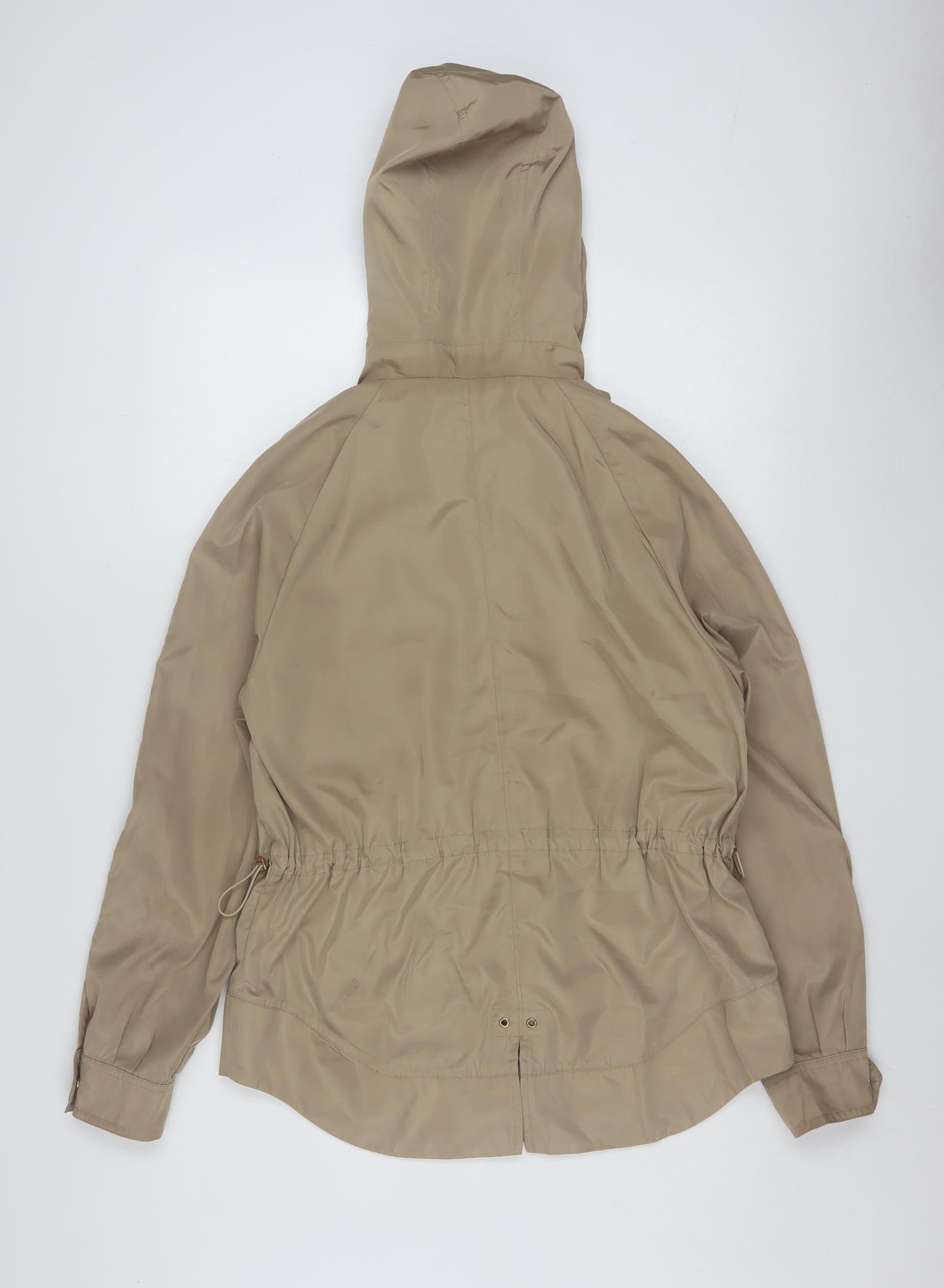 Zara Women’s Beige Hooded Anorak Jacket Size 12 with Drawstring Waist